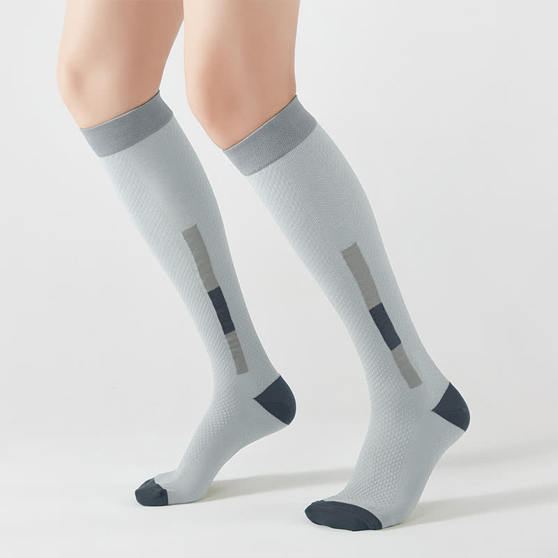 Plusock Simple Rectangular Colorblock Compression Knee High Socks(5 Pairs)