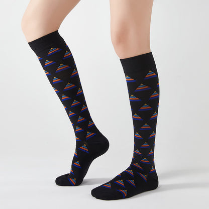 Plusock Geometric Graphic Compression Knee High Socks(5 Pairs)