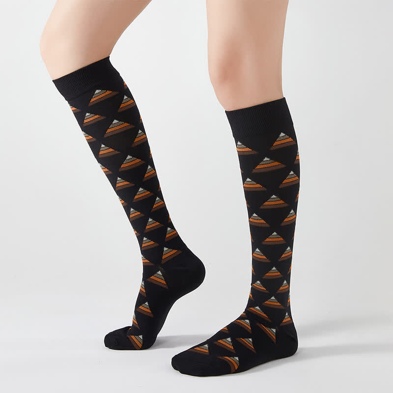 Plusock Geometric Graphic Compression Knee High Socks(5 Pairs)