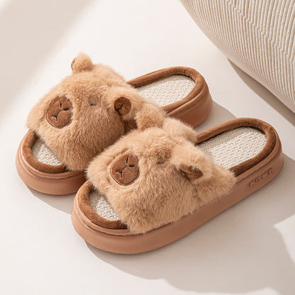 Open-Toe Plush Animal Slippers