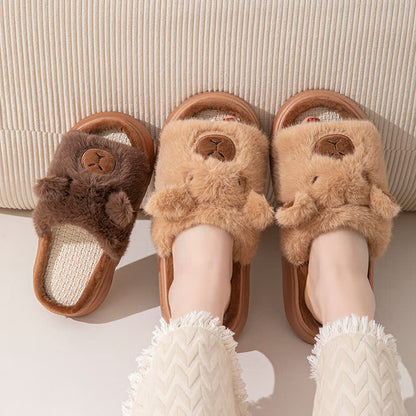 Open-Toe Plush Animal Slippers