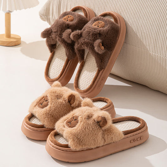 Open-Toe Plush Animal Slippers