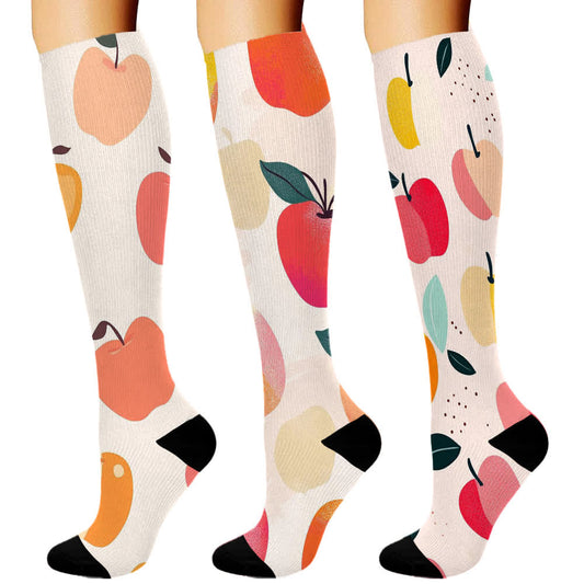 Apple Print Series Compression Socks(3 Pairs)