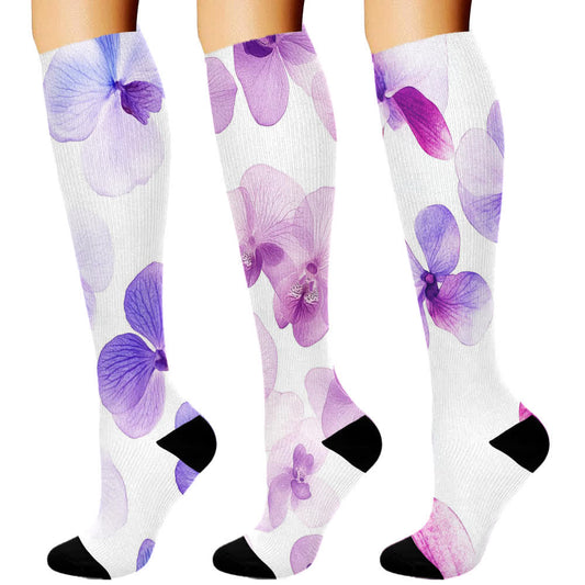 Orchid Print Series Compression Socks(3 Pairs)
