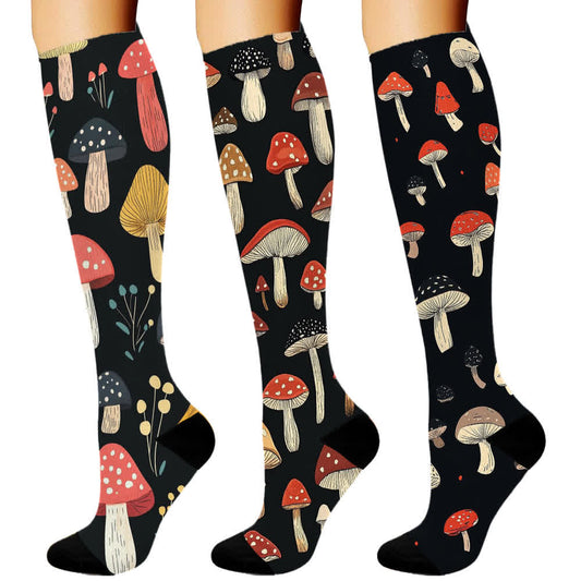 Mushroom Print Series Compression Socks(3 Pairs)
