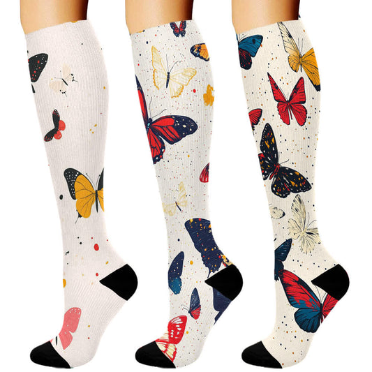 Colorful Butterfly Print Series Compression Socks(3 Pairs)