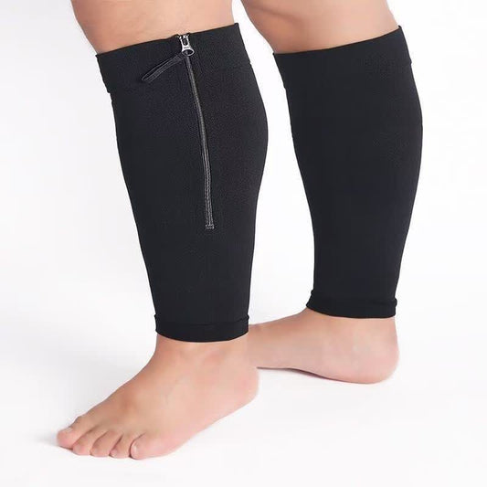 Sports Cycling Compression Zipper Calf Sleeves - Black - One Size - image 1
