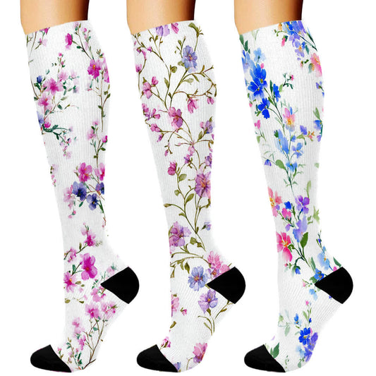 Peach Blossom Series Knee High Compression Socks(3 Pairs) - White - S/M - image 1