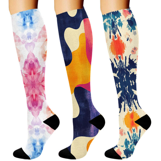 Artistic Colorful Knee High Compression Socks(3 Pairs) - Multicolor - S/M - image 1