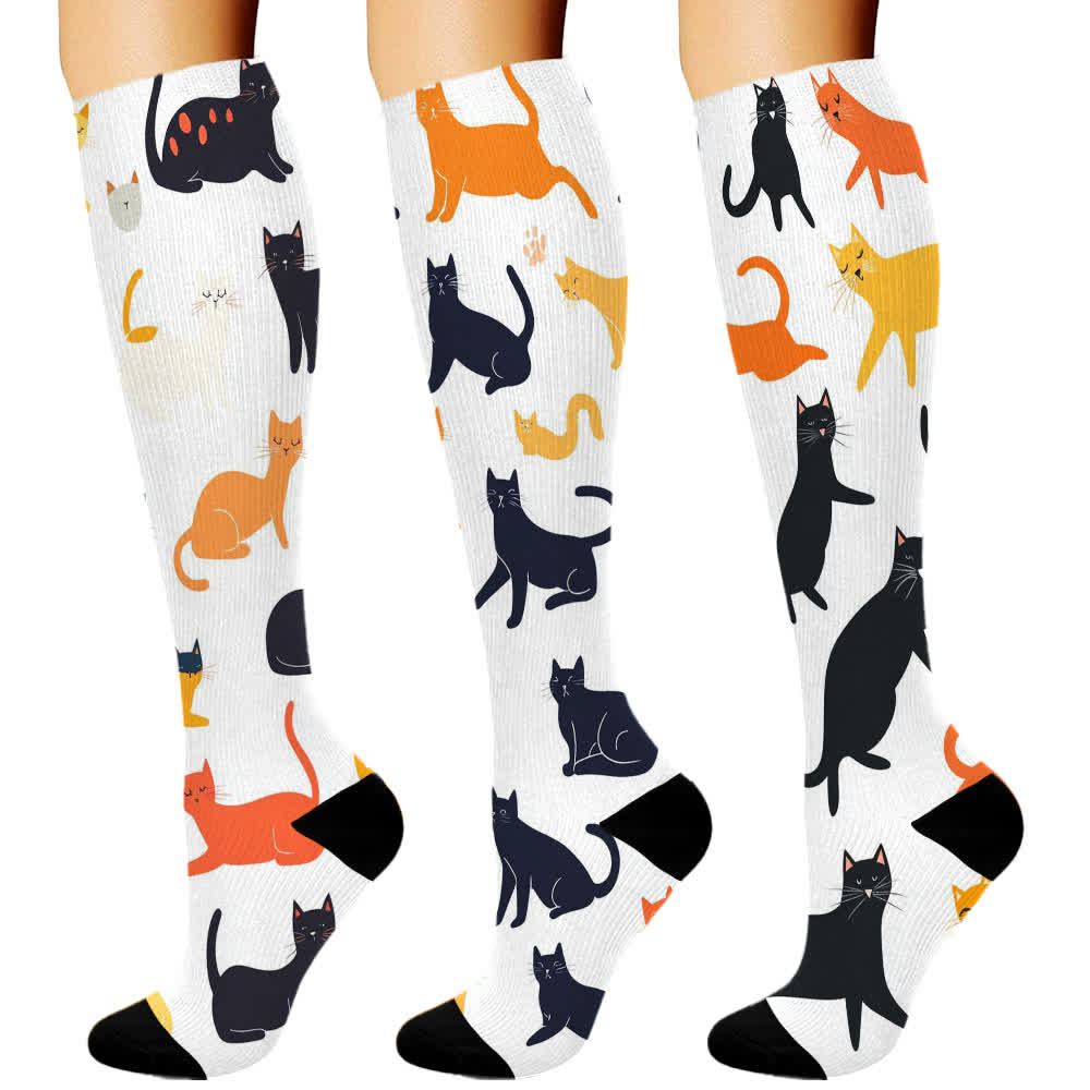 Fun cat Series Knee High Compression Socks(3 Pairs) - White - S/M - image 2