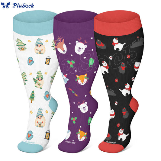Plus Size Christmas Animal Series Compression Socks(3 Pairs) - image 1