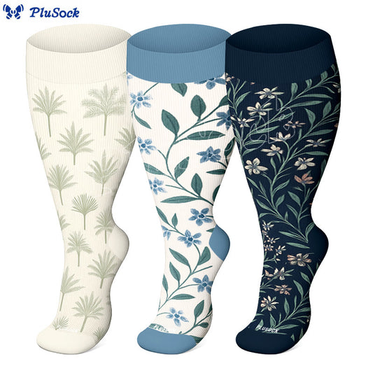 Plus Size Verdant Leaves Compression Socks(3 Pairs) - image 1