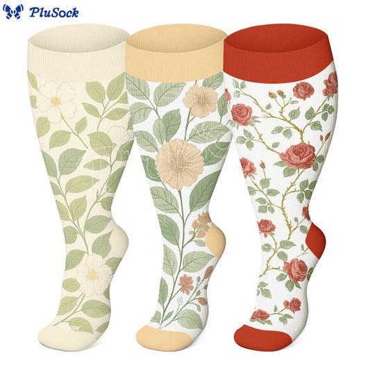 Plus Size Flamboyant Flowers Compression Socks(3 Pairs) - image 1
