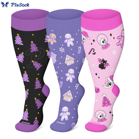 Plus Size Christmas Halloween Series Compression Socks(3 Pairs) - image 1