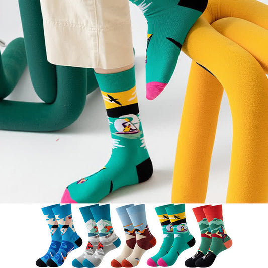 Outdoor Sports Print Series Quarter Socks(5 Pairs) - Multicolor - EU36-43(US3-9) - image 1