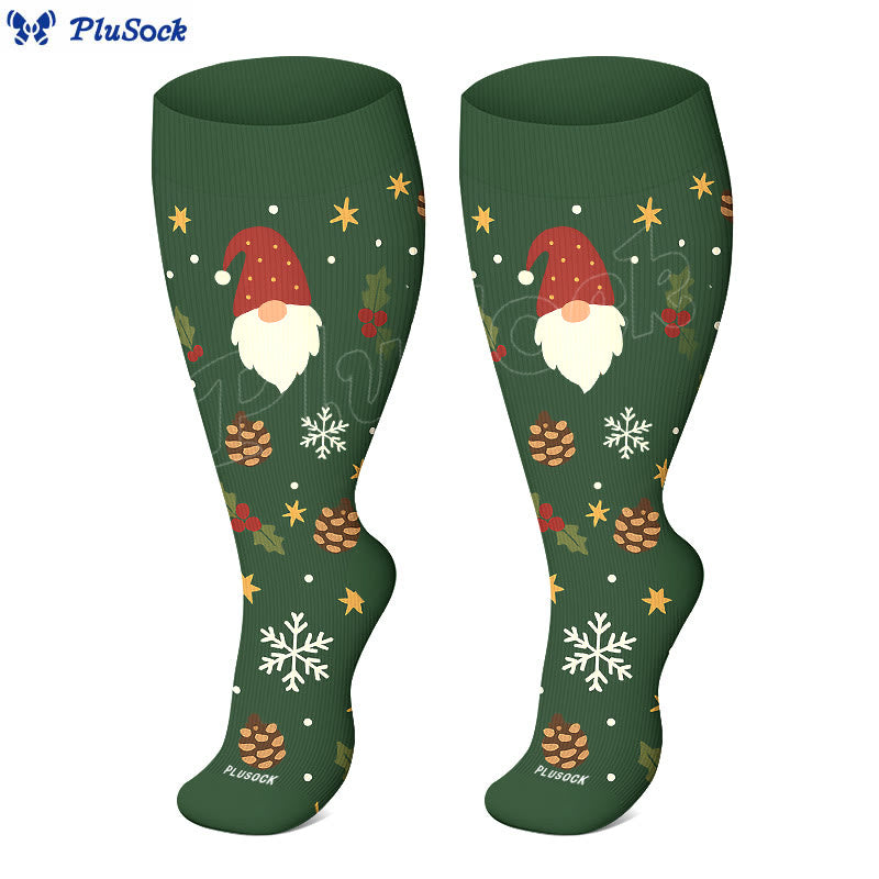 Plusock Plus Size Christmas Gnomes Birds Compression Socks - image 1
