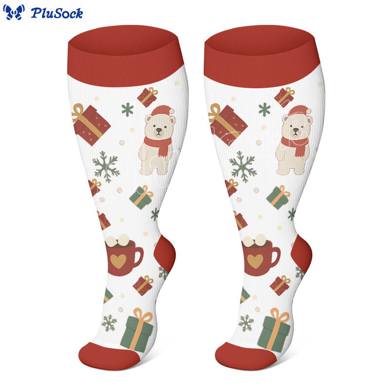 Plusock Plus Size Christmas Gnomes Birds Compression Socks - image 3