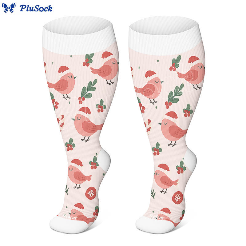 Plusock Plus Size Christmas Gnomes Birds Compression Socks - image 2