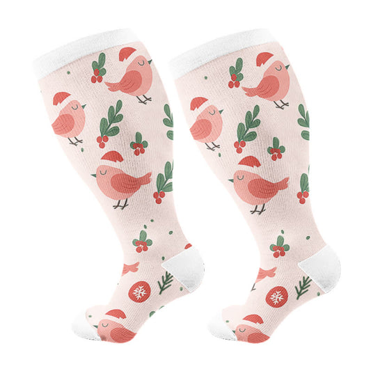 Plusock Plus Size Christmas Gnomes Birds Compression Socks - Pink - 4XL - image 5