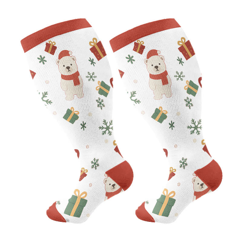 Plusock Plus Size Christmas Gnomes Birds Compression Socks - White - 4XL - image 7