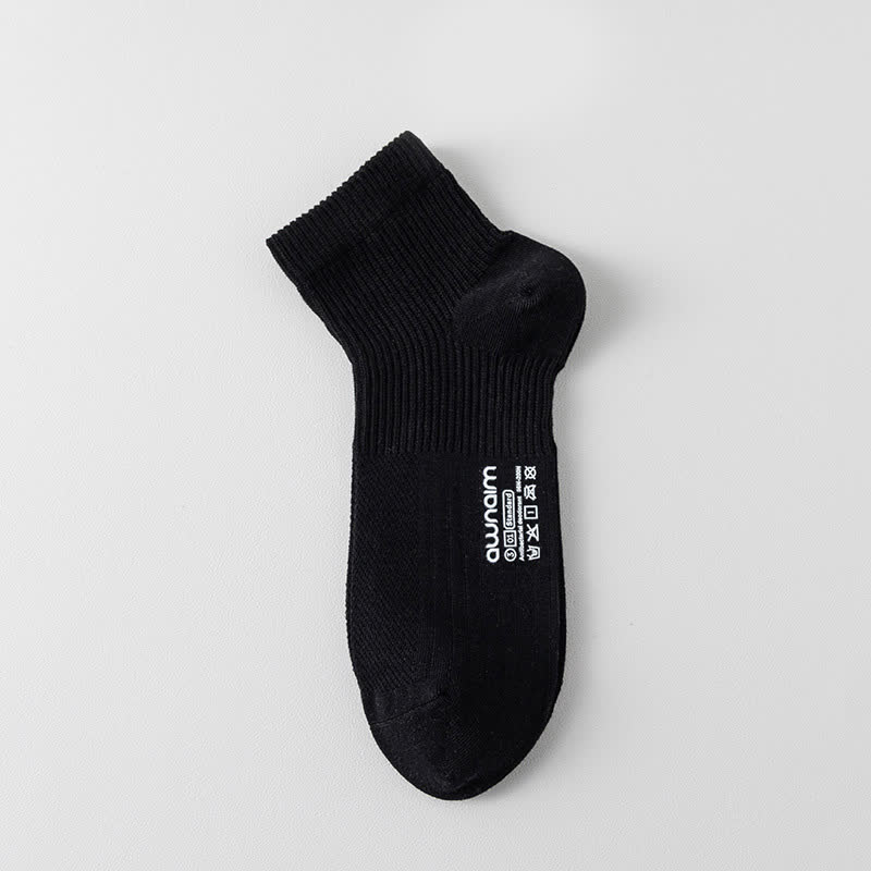 Mesh Cotton Letter Print Ankle Socks(7 Pairs) - Black - EU39-44(US6-10) - image 3