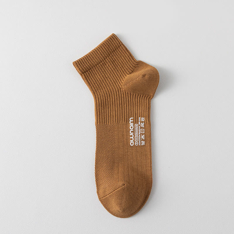 Mesh Cotton Letter Print Ankle Socks(7 Pairs) - Camel - EU39-44(US6-10) - image 7