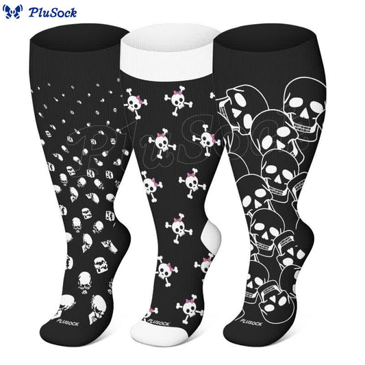 Plus Size Halloween Fun Skull Print Compression Socks(3 Pairs) - image 1