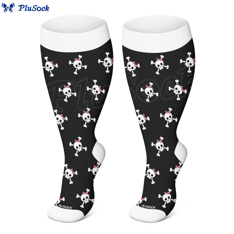 Plus Size Halloween Fun Skull Print Compression Socks(3 Pairs) - image 3