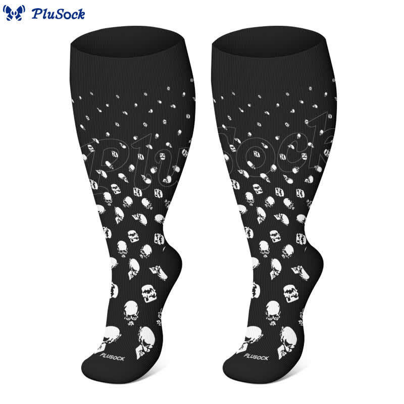 Plus Size Halloween Fun Skull Print Compression Socks(3 Pairs) - image 2