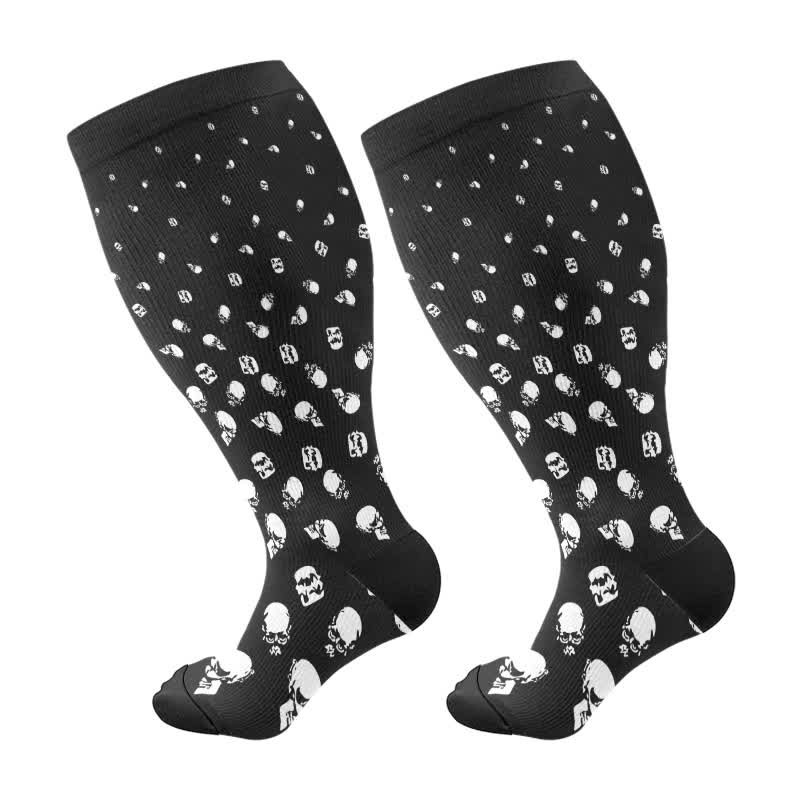 Plus Size Halloween Fun Skull Print Compression Socks(3 Pairs) - Black-A(1 Pair) - 4XL - image 5