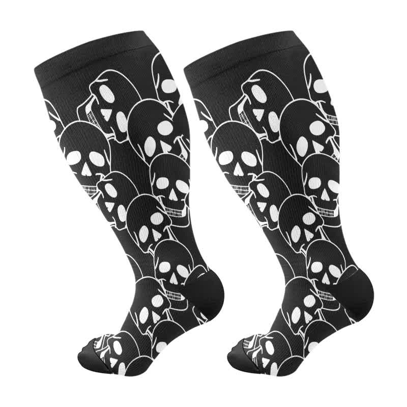 Plus Size Halloween Fun Skull Print Compression Socks(3 Pairs) - Black-C(1 Pair) - 4XL - image 8