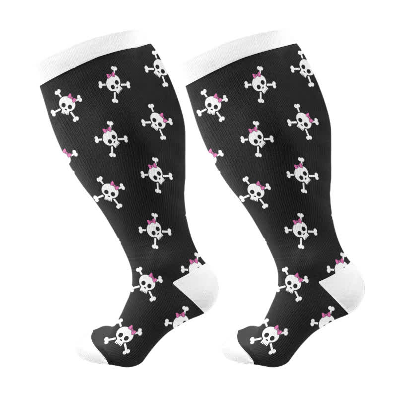 Plus Size Halloween Fun Skull Print Compression Socks(3 Pairs) - Black-B(1 Pair) - 4XL - image 6