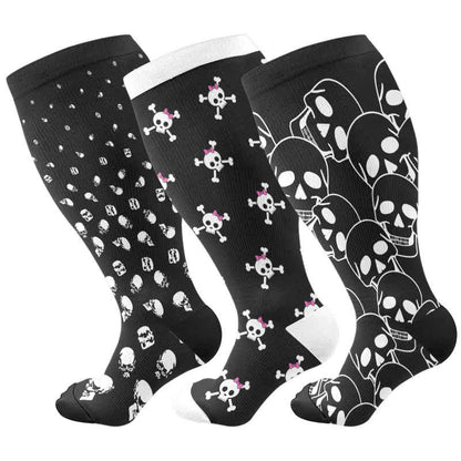 Plus Size Halloween Fun Skull Print Compression Socks(3 Pairs) - image 4