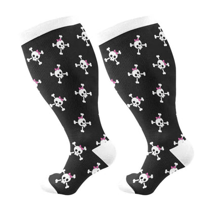 Plus Size Halloween Fun Skull Print Compression Socks(3 Pairs) - Black-B(1 Pair) - 4XL - image 7