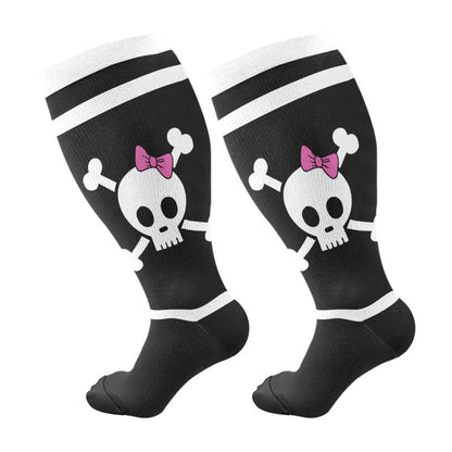 Plusock Plus Size Halloween Large Skull Print Compression Socks(3 Pairs) - Black-B(1 Pair) - 4XL - image 7
