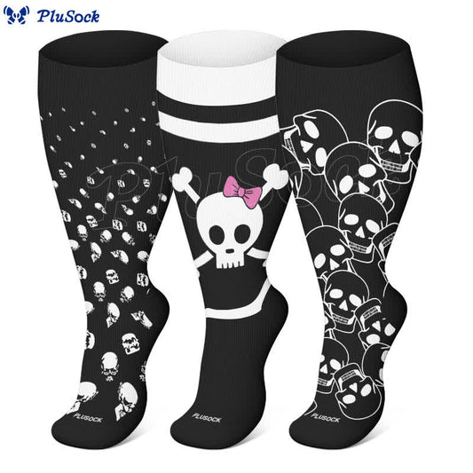 Plus Size Halloween Large Skull Print Compression Socks(3 Pairs) - image 1