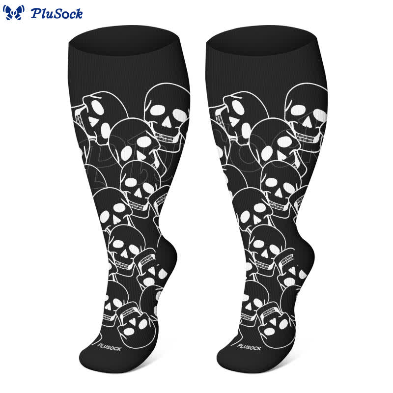 Plus Size Halloween Large Skull Print Compression Socks(3 Pairs) - image 4