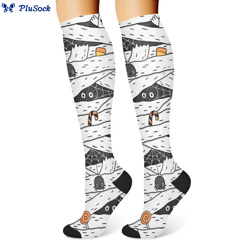 Halloween Spooky Cartoon Print Compression Socks(3 Pairs) - image 2
