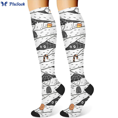 Halloween Spooky Cartoon Print Compression Socks(3 Pairs) - image 2