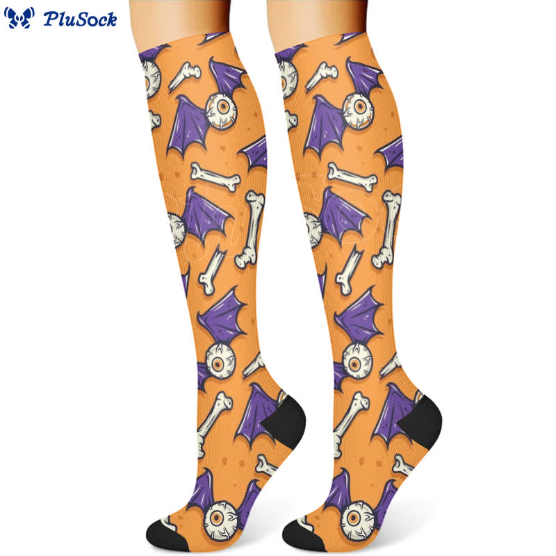 Halloween Spooky Cartoon Print Compression Socks(3 Pairs) - image 4