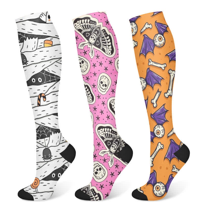 Halloween Spooky Cartoon Print Compression Socks(3 Pairs) - Multicolor - S/M - image 5