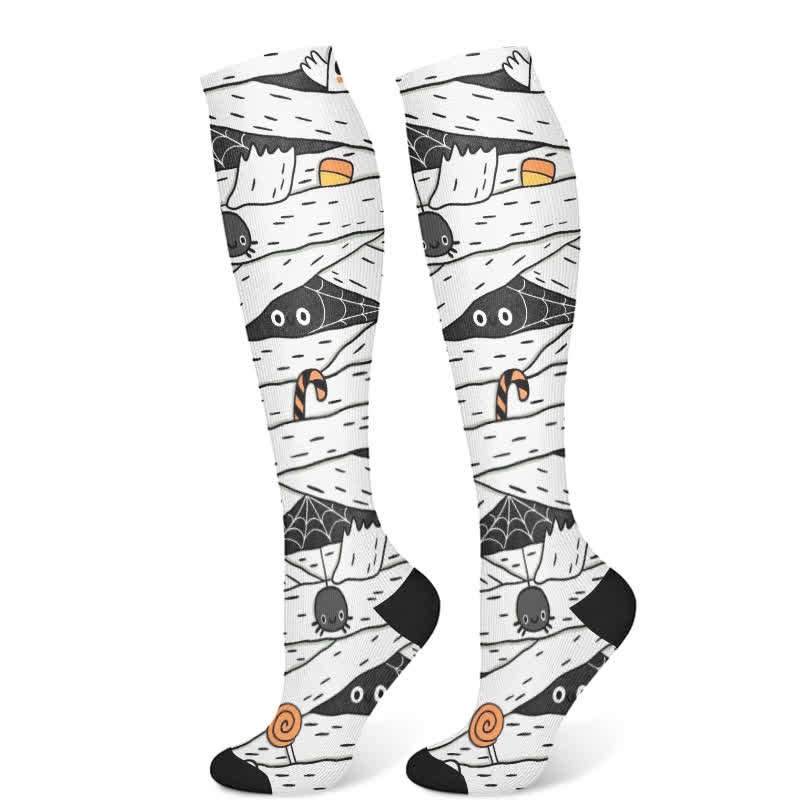 Halloween Spooky Cartoon Print Compression Socks(3 Pairs) - White(1 Pair) - S/M - image 6