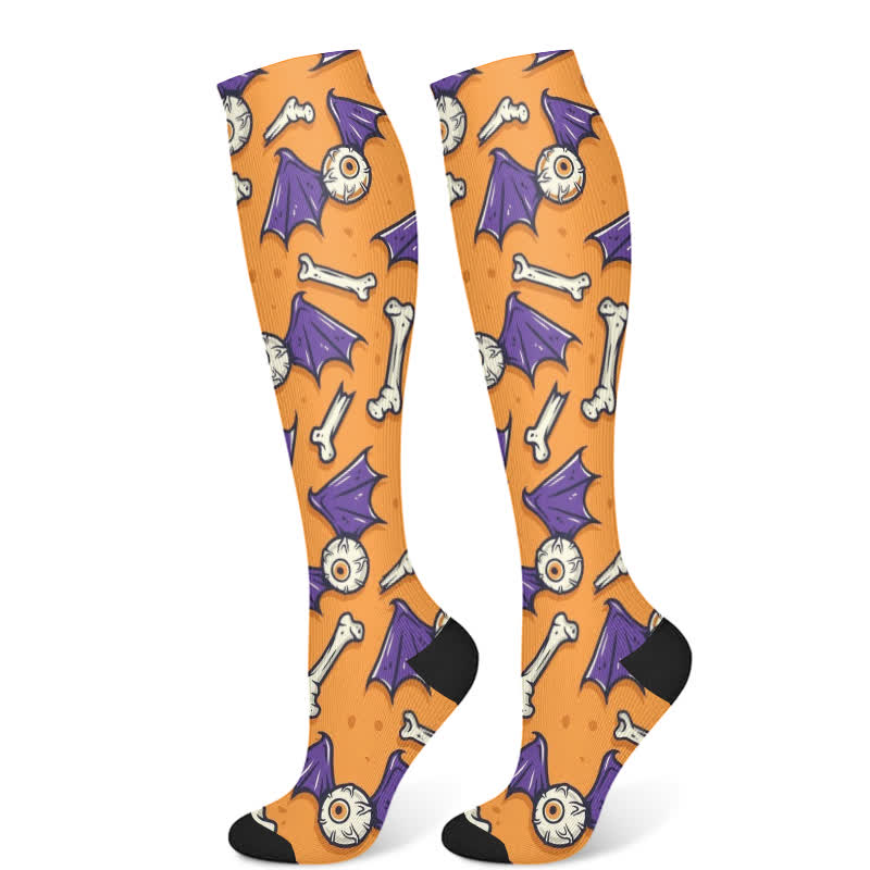 Halloween Spooky Cartoon Print Compression Socks(3 Pairs) - Orange(1 Pair) - S/M - image 8