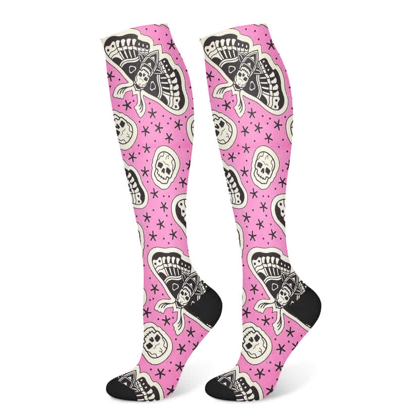 Halloween Spooky Cartoon Print Compression Socks(3 Pairs) - Pink(1 Pair) - S/M - image 7