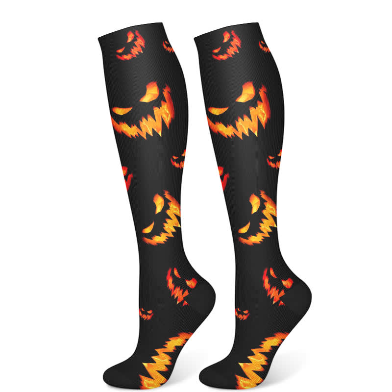 Halloween Skull-inspired Print Compression Socks(3 Pairs) - Orange(1 Pair) - S/M - image 6