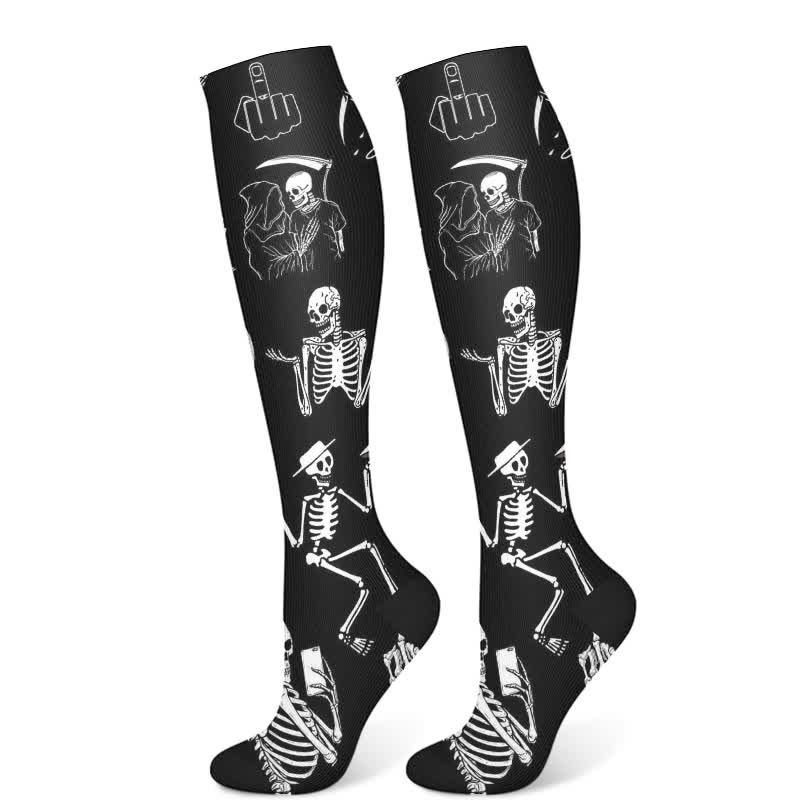 Halloween Skull-inspired Print Compression Socks(3 Pairs) - White(1 Pair) - S/M - image 8