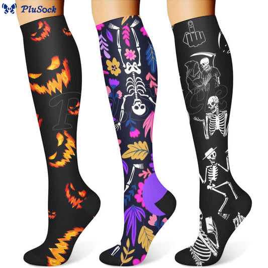 Halloween Skull-inspired Print Compression Socks(3 Pairs) - image 1