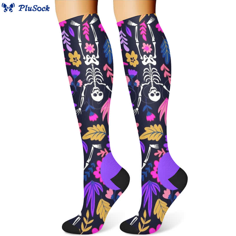 Halloween Skull-inspired Print Compression Socks(3 Pairs) - image 3