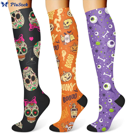 Halloween Creative Skull Print Compression Socks(3 Pairs) - image 1