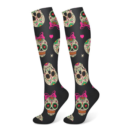 Halloween Creative Skull Print Compression Socks(3 Pairs) - Black(1 Pair) - S/M - image 6